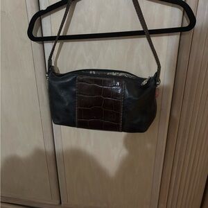 Black and Brown Croc-Embossed Shoulder Bag